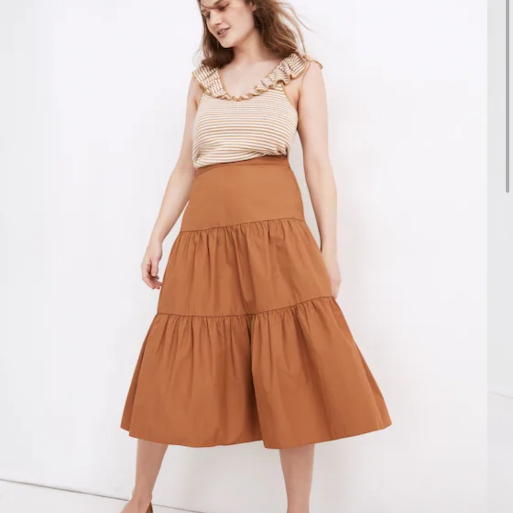 Madewell Poplin Tiered Midi Skirt Prairie/ Bohemian Tan / Brown Size 6